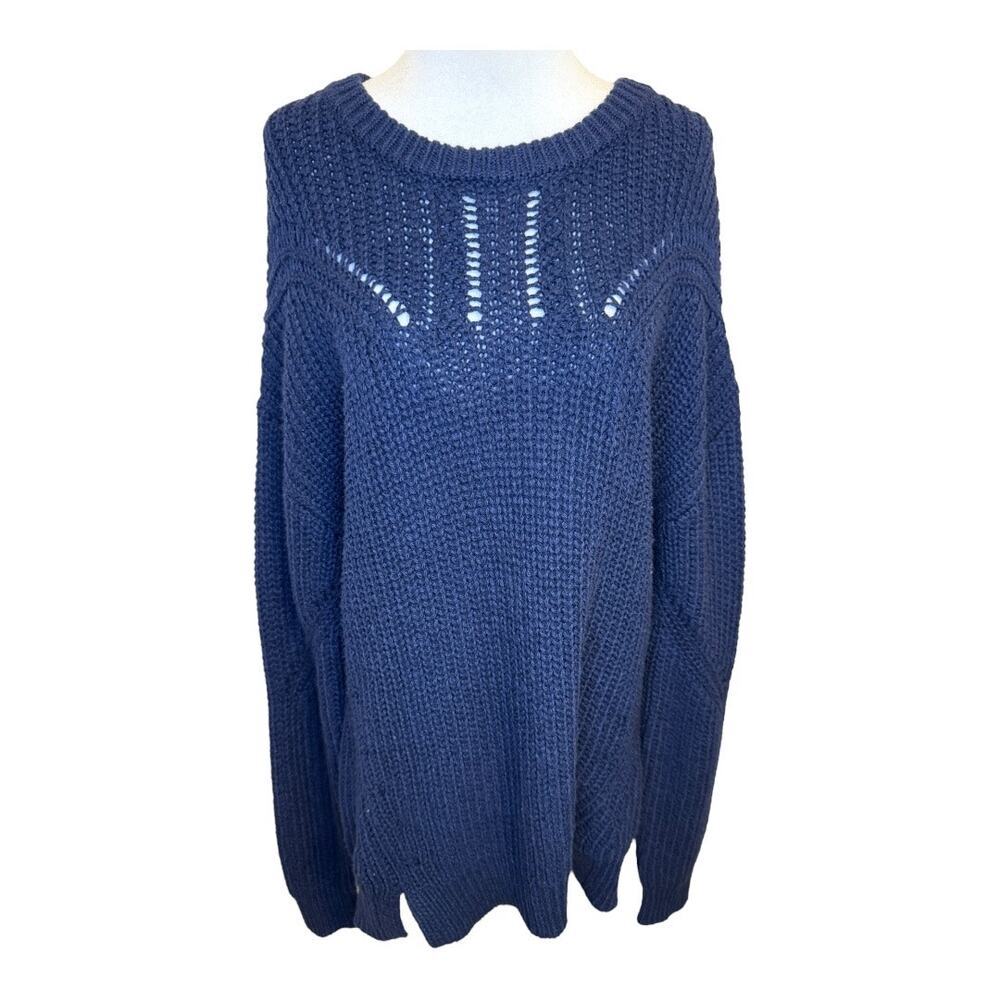 Caslon Women's Open Knit Pullover Sweater Blue Size Small Casual Crew Neck NWOT